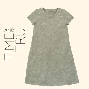 Time and Tru Acid Wash Olive Green T-shirt Dress Size Small (4-6)